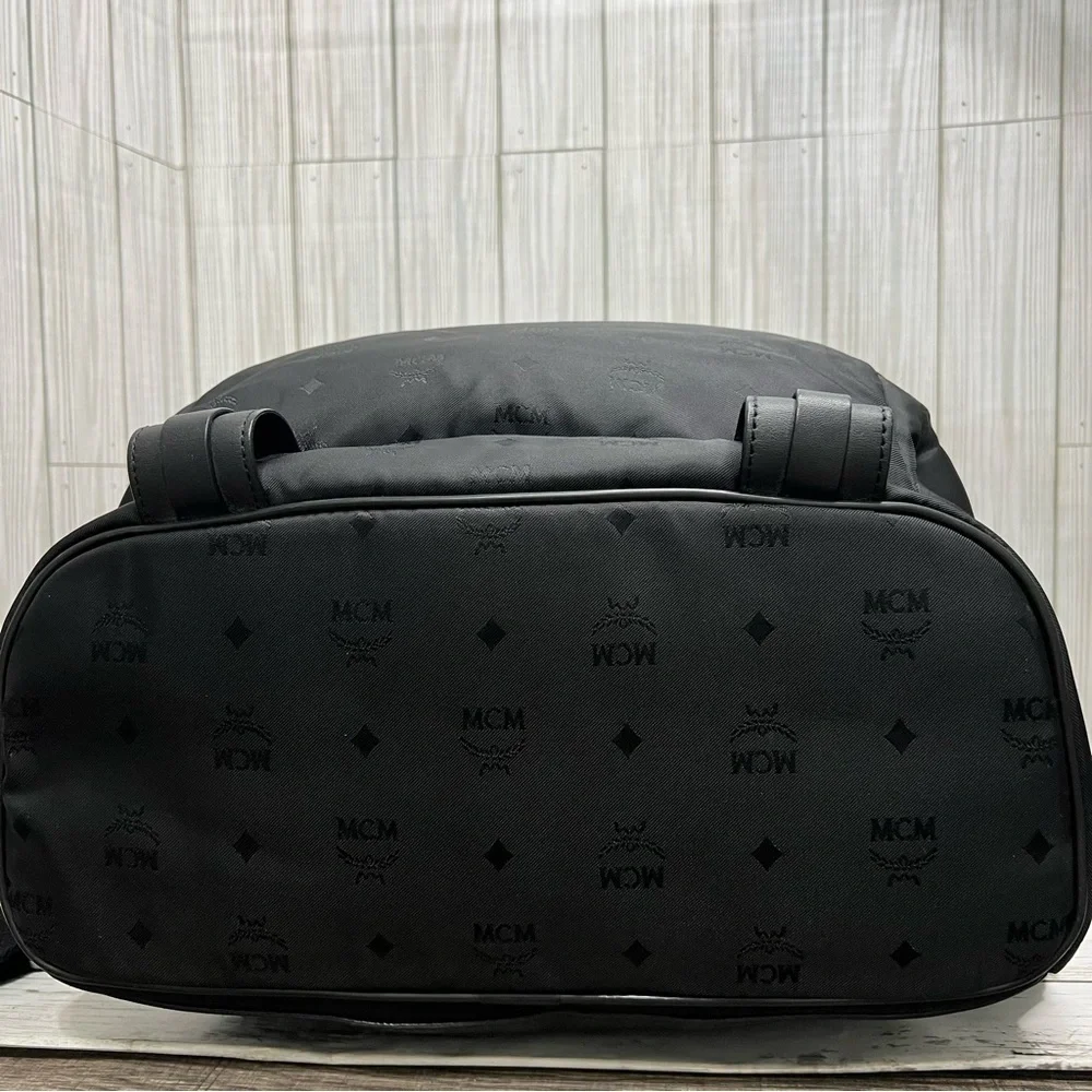 MCM Stark Backpack Black Nylon Logo Print Medium Unisex Designer Travel Bag
